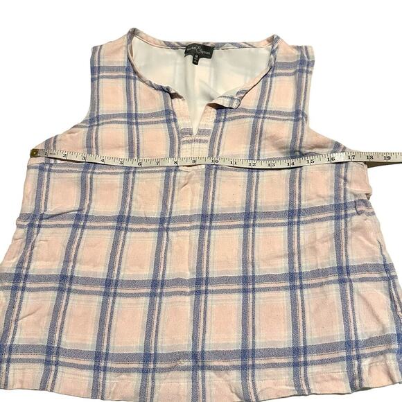 Market & Spruce Pink and Blue Plaid Layer Look Sleeveless Top Women's M Medium - Picture 6 of 8